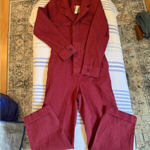 Madewell Red Pantsuit Long Sleeve Collared Design